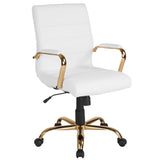 English Elm Commercial Grade Mid-Back LeatherSoft Executive Swivel Office Chair with Gold Frame and Arms