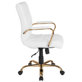 English Elm Commercial Grade Mid-Back LeatherSoft Executive Swivel Office Chair with Gold Frame and Arms