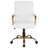 English Elm Commercial Grade Mid-Back LeatherSoft Executive Swivel Office Chair with Gold Frame and Arms