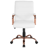 English Elm Commercial Grade Mid-Back LeatherSoft Executive Swivel Office Chair with Rose Gold Frame and Arms