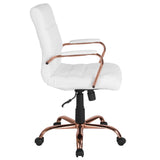 English Elm Commercial Grade Mid-Back LeatherSoft Executive Swivel Office Chair with Rose Gold Frame and Arms