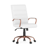 English Elm Commercial Grade Mid-Back LeatherSoft Executive Swivel Office Chair with Rose Gold Frame and Arms