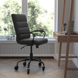 English Elm Commercial Grade Mid-Back LeatherSoft Executive Swivel Office Chair with Frame, Arms, and Transparent Roller Wheels