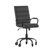 English Elm Commercial Grade Mid-Back LeatherSoft Executive Swivel Office Chair with Frame, Arms, and Transparent Roller Wheels