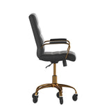 English Elm Commercial Grade Mid-Back LeatherSoft Executive Swivel Office Chair with Gold Frame, Arms, and Transparent Roller Wheels