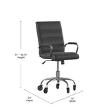 English Elm Commercial Grade Mid-Back LeatherSoft Executive Swivel Office Chair with Chrome Frame, Arms, and Transparent Roller Wheels