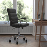 English Elm Commercial Grade Mid-Back LeatherSoft Executive Swivel Office Chair with Chrome Frame, Arms, and Transparent Roller Wheels