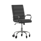 English Elm Commercial Grade Mid-Back LeatherSoft Executive Swivel Office Chair with Chrome Frame, Arms, and Transparent Roller Wheels