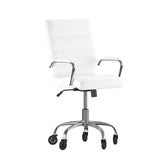 English Elm Commercial Grade Mid-Back LeatherSoft Executive Swivel Office Chair with Chrome Frame, Arms, and Transparent Roller Wheels