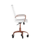 English Elm Commercial Grade Mid-Back LeatherSoft Executive Swivel Office Chair with Rose Gold Frame, Arms, and Transparent Roller Wheels