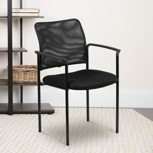 English Elm Commercial Grade Comfort Mesh Stackable Steel Side Chair with Arms