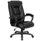 English Elm Commercial Grade High Back LeatherSoft Layered Upholstered Executive Swivel Ergonomic Office Chair with Smoke Metal Base and Arms