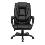 English Elm Commercial Grade High Back LeatherSoft Layered Upholstered Executive Swivel Ergonomic Office Chair with Smoke Metal Base and Arms