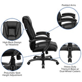 English Elm Commercial Grade High Back LeatherSoft Layered Upholstered Executive Swivel Ergonomic Office Chair with Smoke Metal Base and Arms