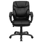 English Elm Commercial Grade Mid-Back LeatherSoft Overstuffed Swivel Task Ergonomic Office Chair with Arms