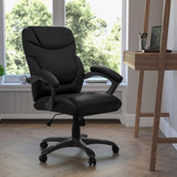 English Elm Commercial Grade Mid-Back LeatherSoft Overstuffed Swivel Task Ergonomic Office Chair with Arms