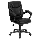 English Elm Commercial Grade Mid-Back LeatherSoft Overstuffed Swivel Task Ergonomic Office Chair with Arms