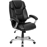 English Elm Commercial Grade High Back LeatherSoft Layered Upholstered Executive Swivel Ergonomic Office Chair with Silver Nylon Base and Arms