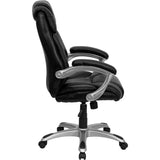 English Elm Commercial Grade High Back LeatherSoft Layered Upholstered Executive Swivel Ergonomic Office Chair with Silver Nylon Base and Arms