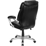 English Elm Commercial Grade High Back LeatherSoft Layered Upholstered Executive Swivel Ergonomic Office Chair with Silver Nylon Base and Arms