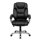 English Elm Commercial Grade High Back LeatherSoft Layered Upholstered Executive Swivel Ergonomic Office Chair with Silver Nylon Base and Arms