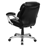 English Elm Commercial Grade Mid-Back LeatherSoft Layered Upholstered Executive Swivel Ergonomic Office Chair with Silver Nylon Base and Arms