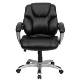 English Elm Commercial Grade Mid-Back LeatherSoft Layered Upholstered Executive Swivel Ergonomic Office Chair with Silver Nylon Base and Arms