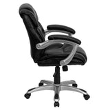 English Elm Commercial Grade Mid-Back LeatherSoft Layered Upholstered Executive Swivel Ergonomic Office Chair with Silver Nylon Base and Arms