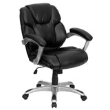 English Elm Commercial Grade Mid-Back LeatherSoft Layered Upholstered Executive Swivel Ergonomic Office Chair with Silver Nylon Base and Arms