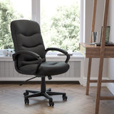 Commercial Grade Mid-Back LeatherSoft Executive Swivel Office Chair with Three Line Horizontal Stitch Back and Arms