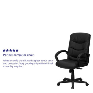 English Elm Commercial Grade Mid-Back LeatherSoft Executive Swivel Office Chair with Three Line Horizontal Stitch Back and Arms