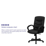 English Elm Commercial Grade Mid-Back LeatherSoft Executive Swivel Office Chair with Three Line Horizontal Stitch Back and Arms