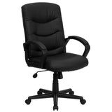 English Elm Commercial Grade Mid-Back LeatherSoft Executive Swivel Office Chair with Three Line Horizontal Stitch Back and Arms