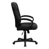 English Elm Commercial Grade Mid-Back LeatherSoft Executive Swivel Office Chair with Three Line Horizontal Stitch Back and Arms