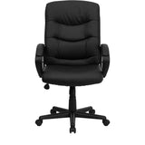 English Elm Commercial Grade Mid-Back LeatherSoft Executive Swivel Office Chair with Three Line Horizontal Stitch Back and Arms