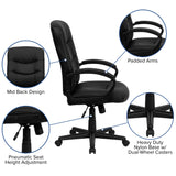 English Elm Commercial Grade Mid-Back LeatherSoft Executive Swivel Office Chair with Three Line Horizontal Stitch Back and Arms