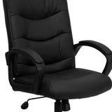 English Elm Commercial Grade Mid-Back LeatherSoft Executive Swivel Office Chair with Three Line Horizontal Stitch Back and Arms