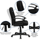 English Elm Commercial Grade Mid-Back Fabric Executive Swivel Office Chair with Nylon Arms