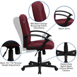 English Elm Commercial Grade Mid-Back Fabric Executive Swivel Office Chair with Nylon Arms