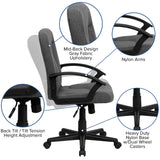 English Elm Commercial Grade Mid-Back Fabric Executive Swivel Office Chair with Nylon Arms