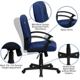 English Elm Commercial Grade Mid-Back Fabric Executive Swivel Office Chair with Nylon Arms