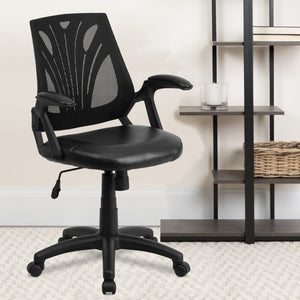 English Elm Commercial Grade Mid-Back Designer Mesh Swivel Task Office Chair with LeatherSoft Seat and Open Arms