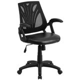 English Elm Commercial Grade Mid-Back Designer Mesh Swivel Task Office Chair with LeatherSoft Seat and Open Arms