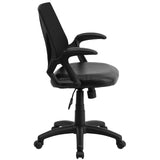 English Elm Commercial Grade Mid-Back Designer Mesh Swivel Task Office Chair with LeatherSoft Seat and Open Arms