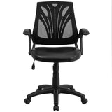 English Elm Commercial Grade Mid-Back Designer Mesh Swivel Task Office Chair with LeatherSoft Seat and Open Arms