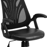 English Elm Commercial Grade Mid-Back Designer Mesh Swivel Task Office Chair with LeatherSoft Seat and Open Arms