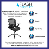 English Elm Commercial Grade Mid-Back Transparent Mesh Executive Swivel Ergonomic Office Chair with Synchro-Tilt & Height Adjustable Flip-Up Arms