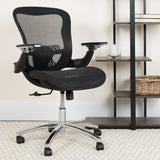 Commercial Grade Mid-Back Transparent Mesh Executive Swivel Ergonomic Office Chair with Synchro-Tilt & Height Adjustable Flip-Up Arms