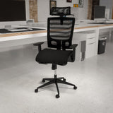 Commercial Grade Ergonomic Mesh Office Chair with Synchro-Tilt, Pivot Adjustable Headrest, Lumbar Support, Coat Hanger and Adjustable Arms