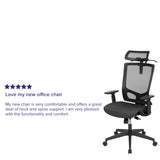 English Elm Commercial Grade Ergonomic Mesh Office Chair with Synchro-Tilt, Pivot Adjustable Headrest, Lumbar Support, Coat Hanger and Adjustable Arms